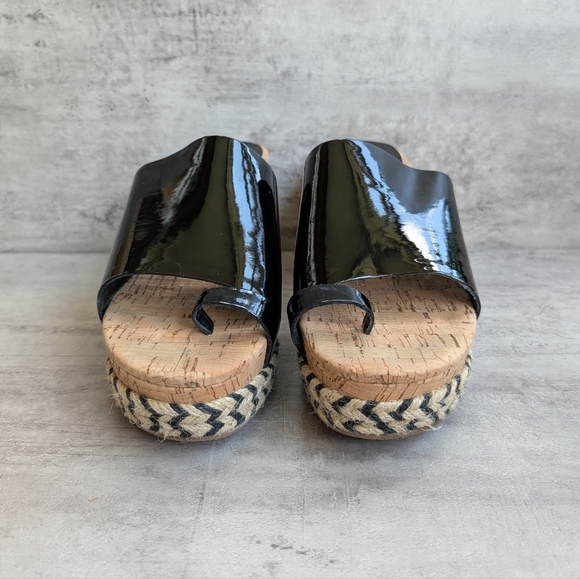 Donald Pliner Janet Black Patent Leather Cork Wedge Slide Sandal Women's Size 8 - Picture 4 of 12